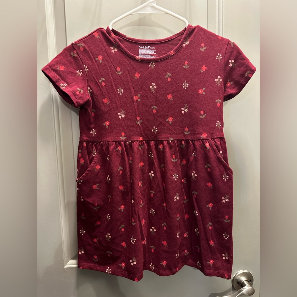 Cat & Jack Size S (6/7) Burgundy Floral Dress EUC
